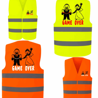 Gilet Addio al Celibato Uomo Gadget Divertente Futuro Sposo - Idea Regalo con Scritta Game Over Gilet Catarifrangente Fluo per Festa Matrimonio