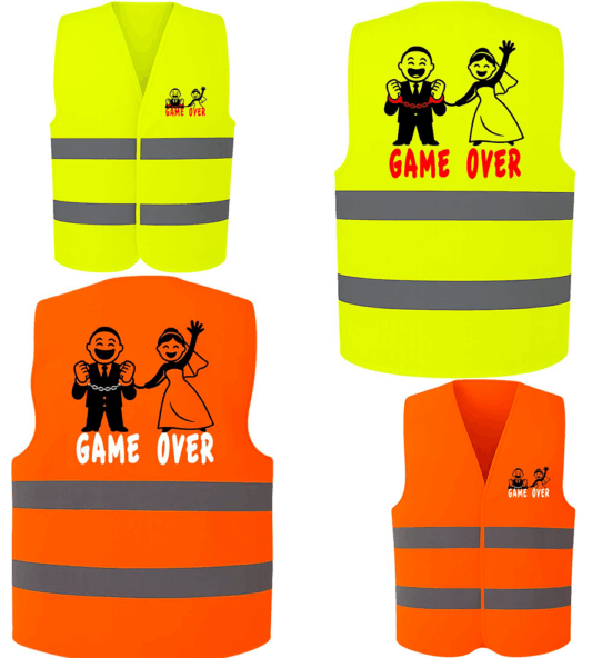 Gilet Addio al Celibato Uomo Gadget Divertente Futuro Sposo - Idea Regalo con Scritta Game Over Gilet Catarifrangente Fluo per Festa Matrimonio 1 Gilet Addio al Celibato Uomo Gadget Divertente Futuro Sposo - Idea Regalo con Scritta Game Over Gilet Catarifrangente Fluo per Festa Matrimonio