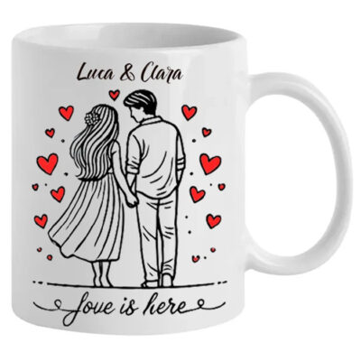 Tazza personalizzabile con il tuo nome e quello della tua o tuo partner, in Ceramica , con Stampa DTF – Regalo Unico per San valentino, Anniversari, Compleanni